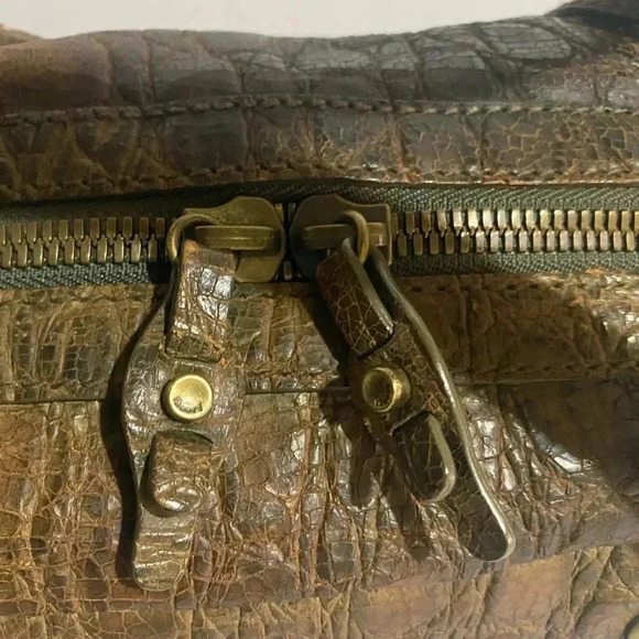 Theory brown crocodile brown distressed leather satchel handbag - Picture 4 of 13